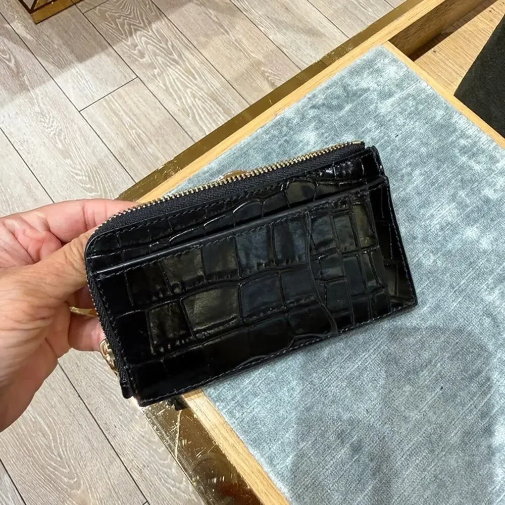 New‼️Tory Burch Britten Embossed Zip Card Case 182587 Black $170